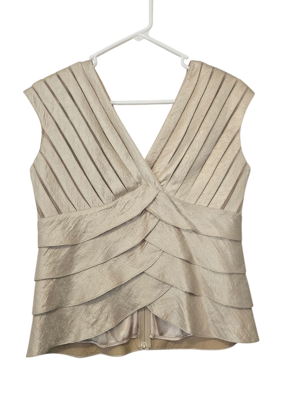 Victor Costa Champagne Gold Layered V-Neck Blouse Size 8